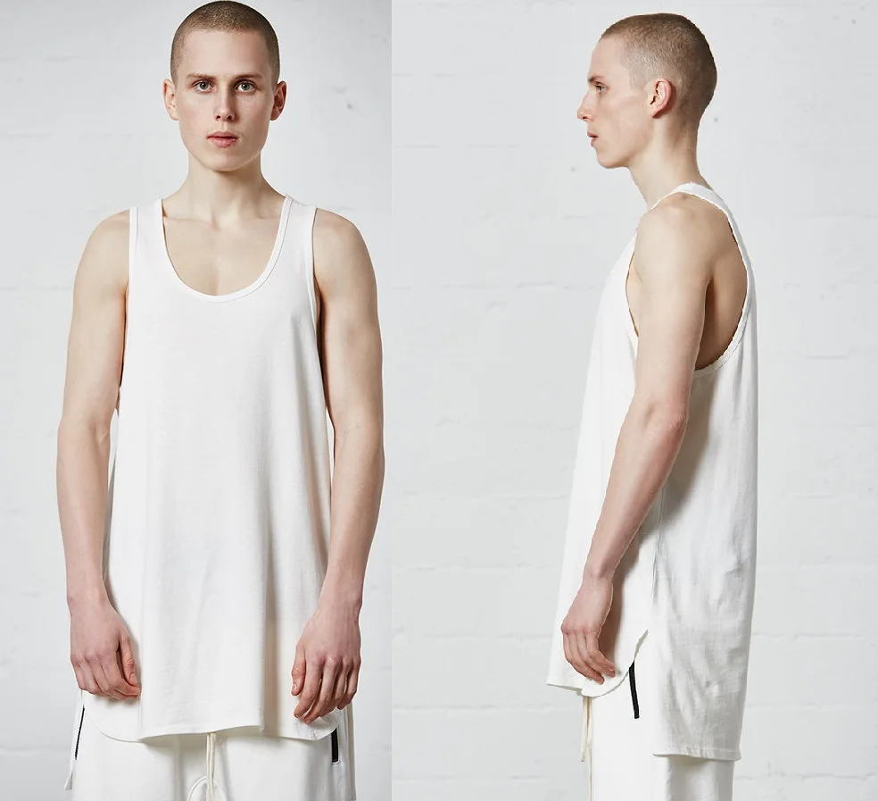 

High Street Oversize Versatile Plain Color Solid Color on Both Sides of Slit Long Vest Base Shirt Kanye Swallow Tail Vest