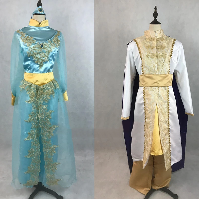 Изготовление под заказ Новое поступление Лампа Алладина Принц Принцесса Жасмин влюбленные Косплей Костюм для взрослых мужчин женщин Хэллоуин костюм