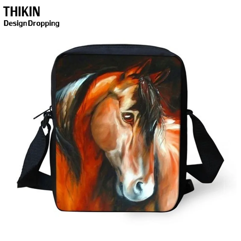THIKIN Crazy Horse мини-сумка через плечо, повседневная сумка на плечо для женщин и мужчин, сумки-мессенджеры для девочек и мальчиков, сумка для книг, пляжная сумка