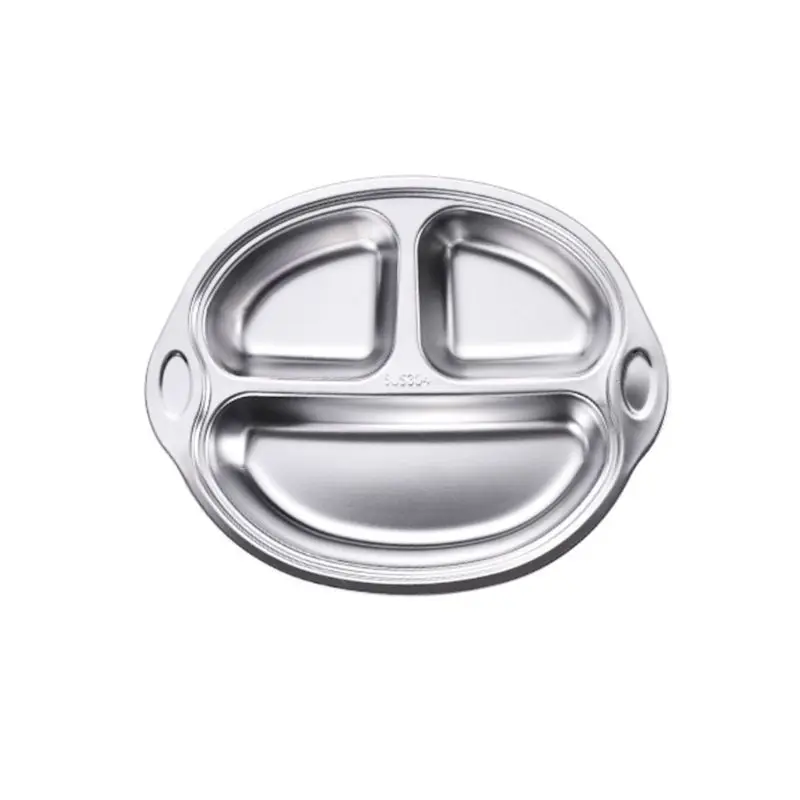 02 Stainless Steel Kids Cartoon Divided Plate Dish Snack Dinner Tray Food Container - Цвет: 02