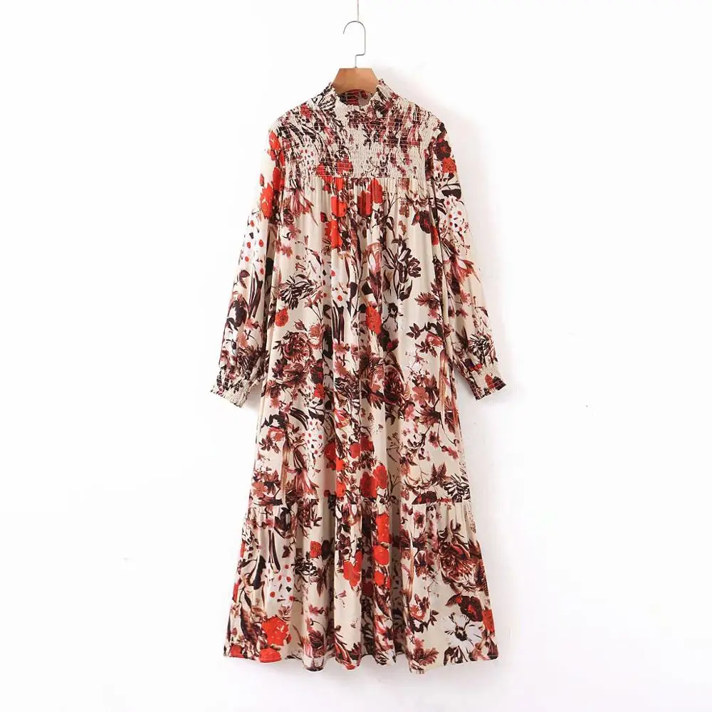 2020 Women elastic shrink fold turtleneck collar flower print casual loose long Dress lady vestidos chic straight Dresses DS3308 2020 Women elastic shrink fold turtleneck collar flower print casual loose long Dress lady vestidos chic straight Dresses DS3308