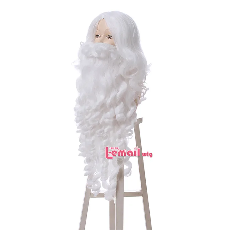 L-email парик Рождество Санта Клаус Косплей парики белый Кудрявый Длинный с бородой косплей парик термостойкие синтетические волосы Хэллоуин