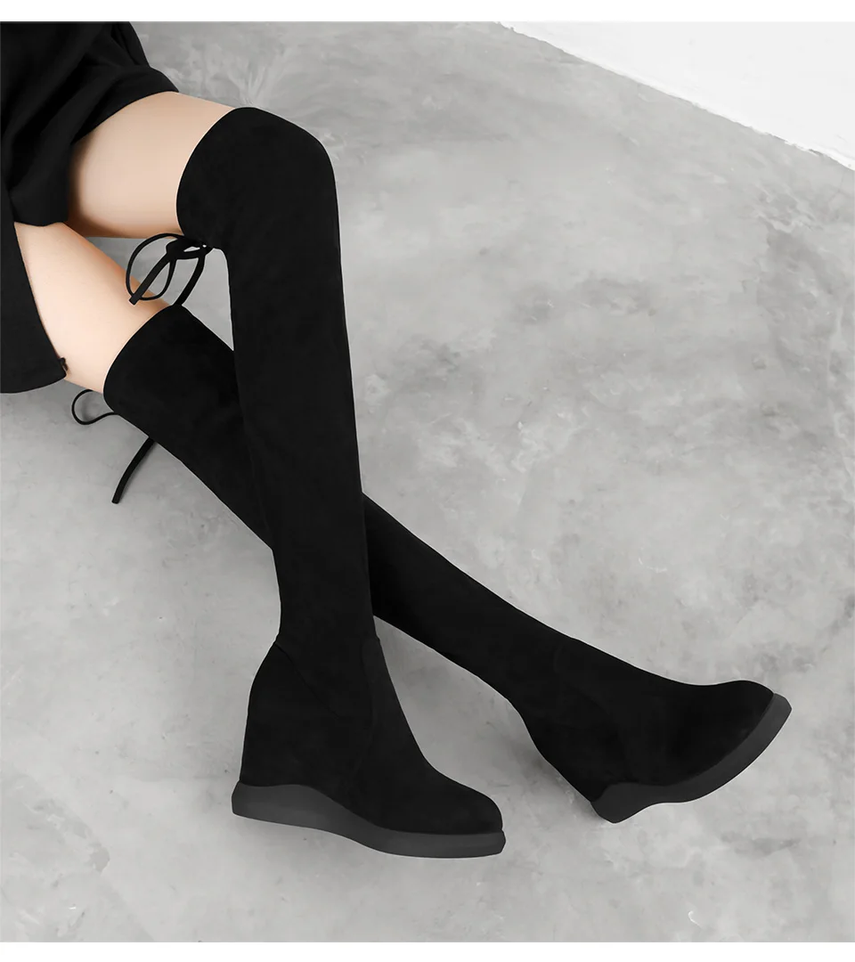 Зимние женские ботфорты выше колена; черные повседневные модельные сапоги с круглым носком; женская обувь; botas mujer