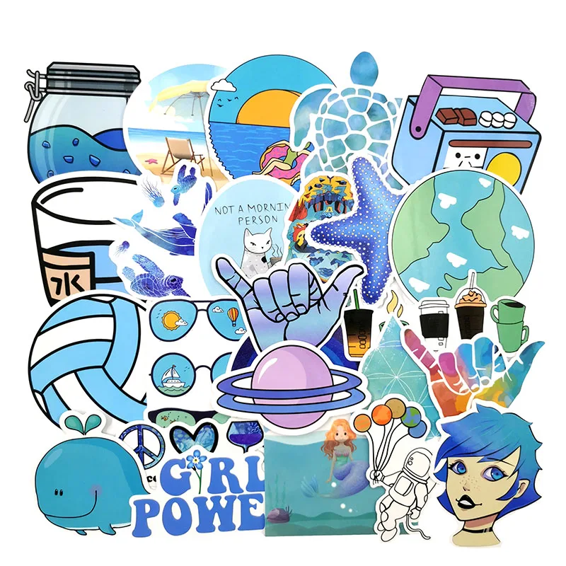 100PCS/set Vsco Style Stickers Cartoon Blue Cure Travel Stickers For Laptop Fridge Phone Skateboard Suitcase Sticker