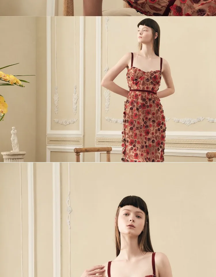 EASYSMALL, женское платье, модное, праздничное, высокого класса, Vestidos, вечерние, эксклюзивные, красные цветы, уличная одежда, платья с высокой талией
