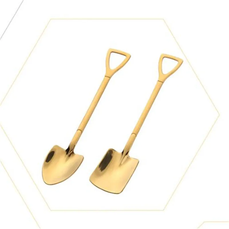 Creative Metal Ice Cream Coffee Spoon Shovel Shape Shell Tea Spoons 2PCS/set stainless steel spoon tea spoon 3 Colors Afternoon Tea Dessert Long Handle Spoon