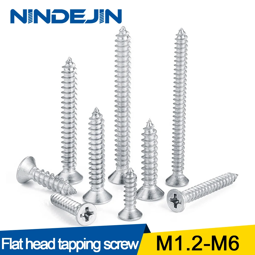 La cabeza plana-tornillo de rosca M1.2 M1.4 M1.7 M2 M2.3 M2.6 M3 M3.5 M4 M5 M6 de acero inoxidable tornillo Phillips muebles de tornillo