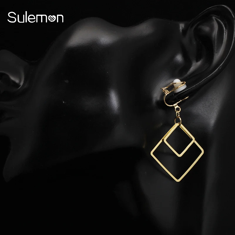 

Geometry Square Clip On Earrings Without Piercing Square Metal No Ear Hole Earrings Simple Style Earring Jewelry CE374
