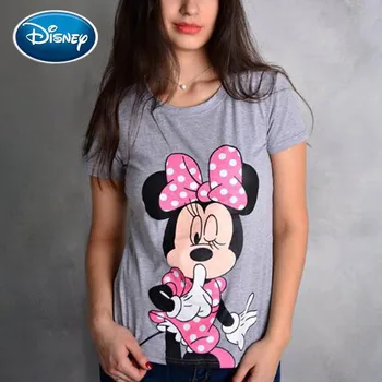 

Disney Fashion Minnie Mouse Cartoon Print O-Neck Pullover Short Sleeve Harajuku Women T-Shirt Cotton Tee Top 2 Color