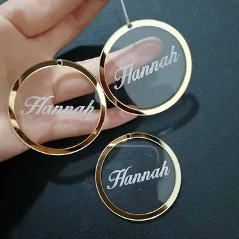 

50pcs Personalized custom Round frame wedding name and Initials tags Mirror silver/gold,Wedding/for Baby Gift tag Table Decor
