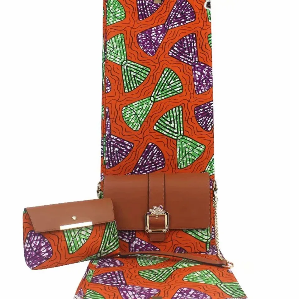 

3pc Set African Print Handbag+ Clutch Bag+6 Yard Ankara African Wax Print Fabric Tissues Africain For Women YB-33