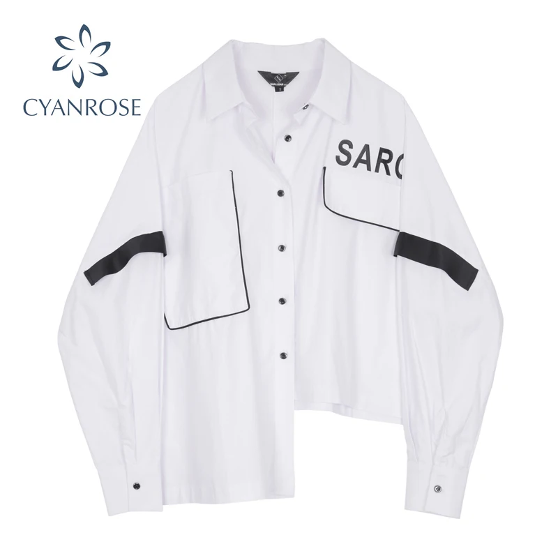 Женская Асимметричная рубашка с отложным воротником свободная винтажная