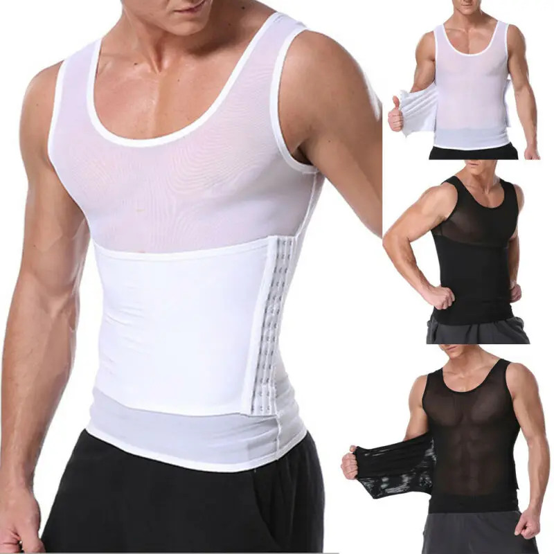 Для Мужчин Body Shaper утягивающая, компрессионная жилет Эластичный скульптуры Утягивающее Корректирующее Фитнес черный, белый цвет 2 цвета