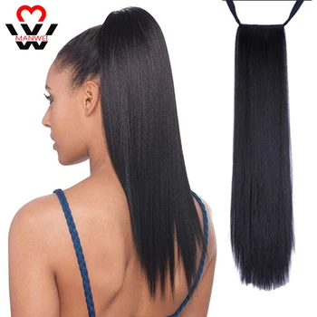

MANWEI Fake Hair Bun Piece Long Straight Drawstring Ponytail Synthetic Pony Tail Hair Extensions Clip Ins For Black