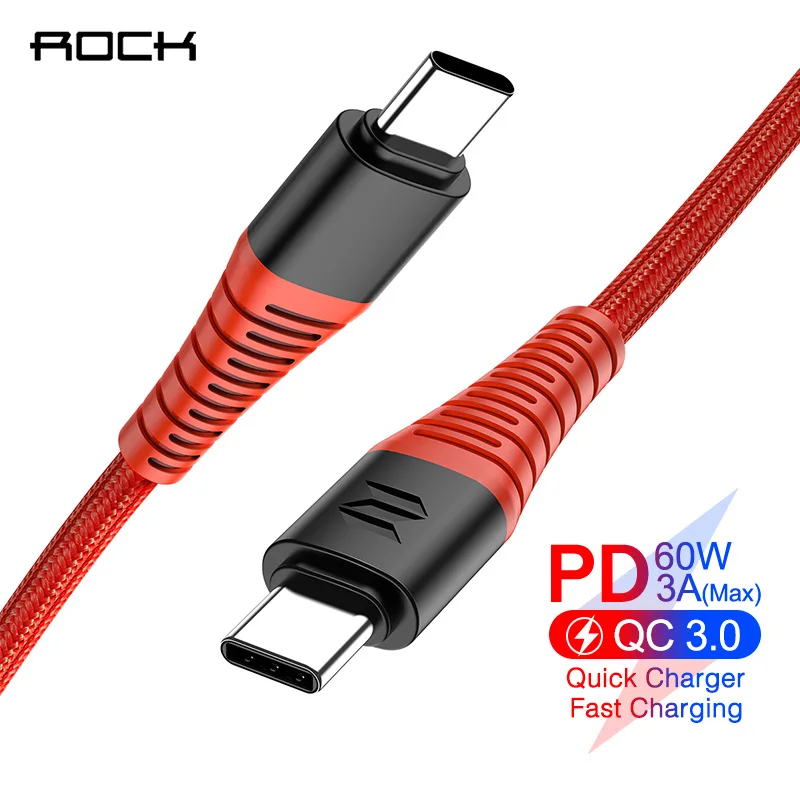 Кабель Rock type C To type C быстрое зарядное устройство PD QC 3,0 Быстрая зарядка USB C type-C кабель для Xiaomi samsung huawei адаптер провод шнур