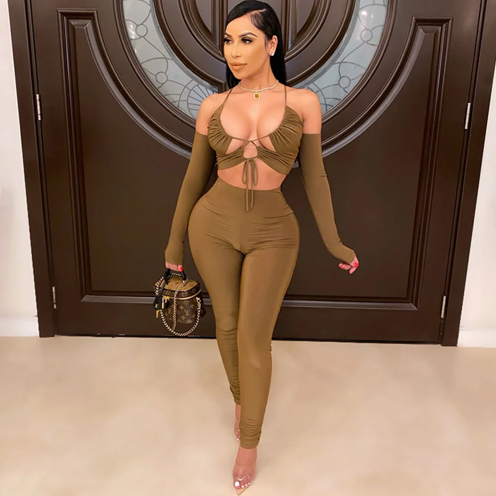 

Bodycon Two Piece Outfits for Women Sexy Club Wear Co Ord Sets Halter Backless Off Shoulder Party Club Matching Sets Undefined
