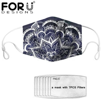 

FORUDESIGNS Purple Bohemian flower Printting Face Mouth Masks 7pcs PM2.5 Filter Germ Protection Reusable Masque Comefortable