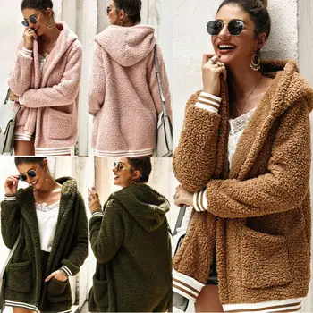 

Women's Teddy Bear Fluffy Fleece Hoodies Coat Jacket Winter Thick Warm Outwear