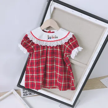 

New Arrival Baby Girls Dress Lace Baby Girl Clothes Plaid Summer 2020 Infant Baby Dress Puff Sleeve 1st Princess Party For Girl
