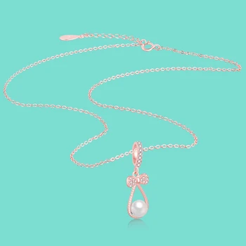 

Bohemia women's 925 silver necklace noble pearl pendant necklace rose gold rolo chain fine jewelry gift Feminino Colar