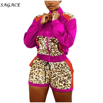 

Sagace Suit Women Set Jacket + Leopard Patch Shorts Print Tops Two-Piece Sports Suit Fashion Casual Long Sleeve Soft Tops Lady