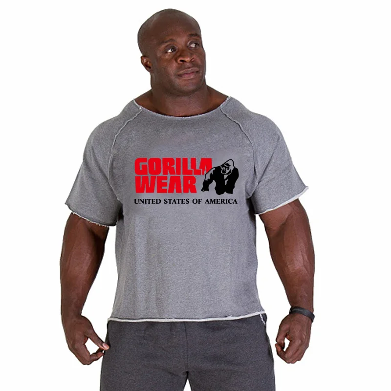 skull print tracksuit t shirt muscle shirt Trends in Fitness Men Bodybuilding Gorilla Wear Shirt Batwing Sleeve Rag Tops