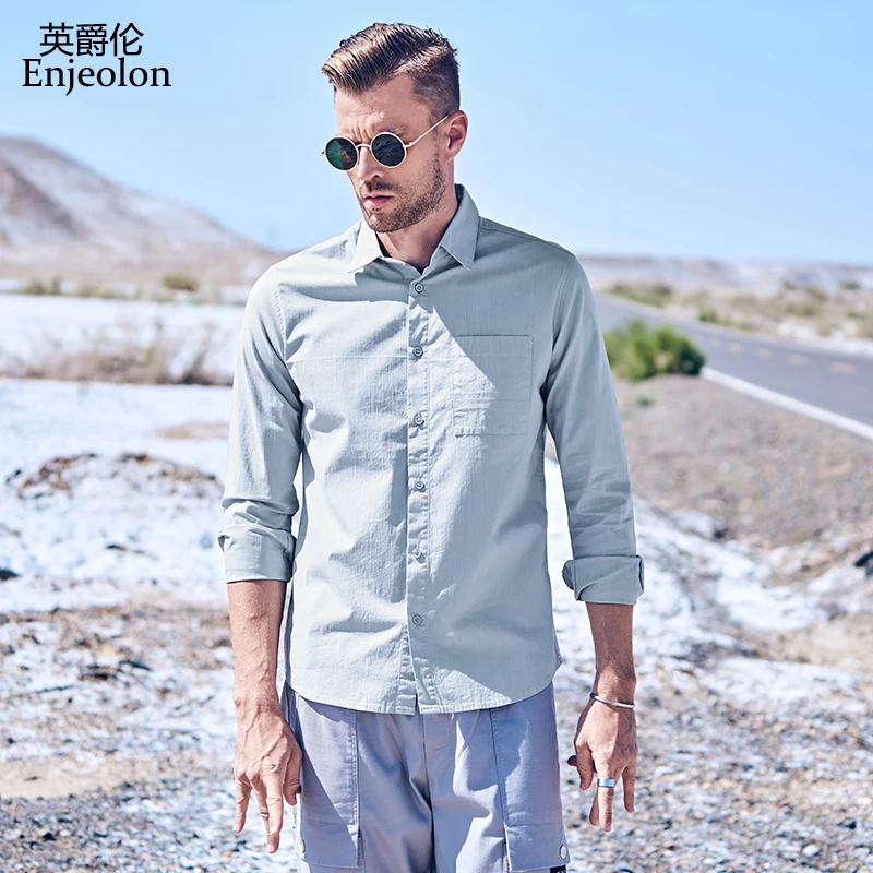 Enjeolon, Осень-зима, мужские повседневные рубашки, Camisa Masculina, длинный рукав, отложной воротник, рубашка, модная одежда, CX2541-1
