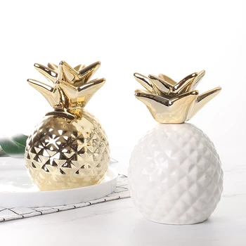 

Nordic Golden Pineapple Piggy bank Mini Ceramic Money box Miniature Fruit Figurines desk decor room home decoration accessories