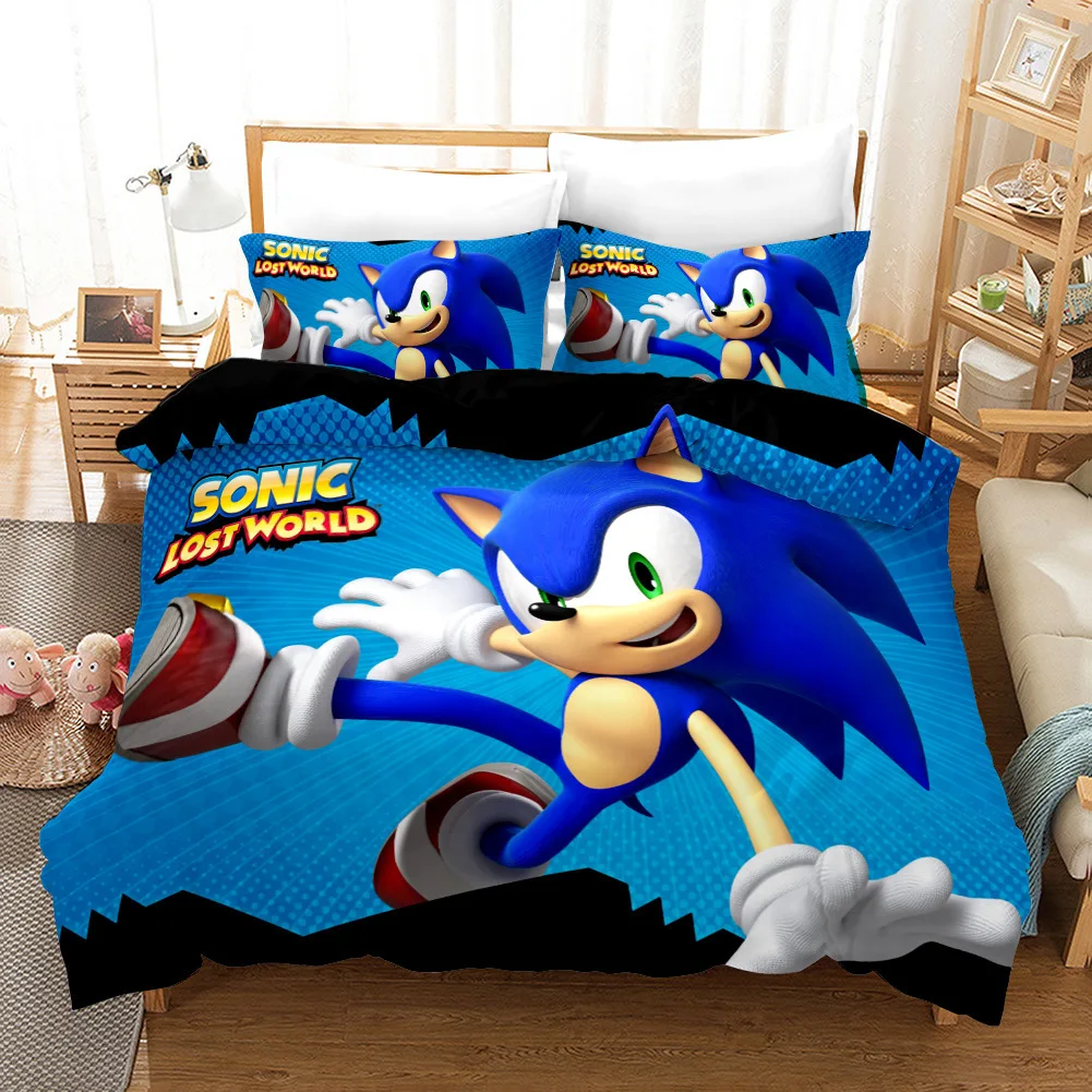 

Children Duvet Cover Set,Sonic The Hedgehog 3D Cartoon Printed Bedding Set Microfiber Boys Bedding 1 Quilt and 2 pillowcases