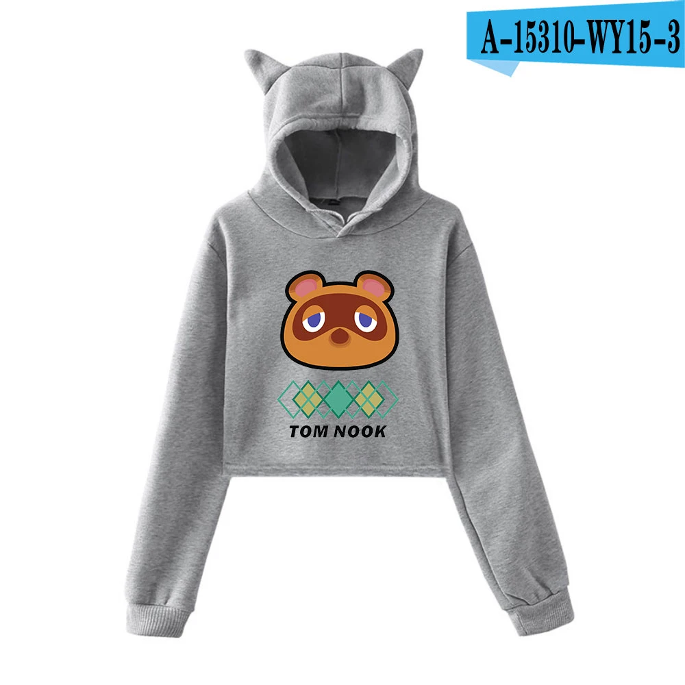 Animal Crossing Good Quality Cat Cropped Hoodies Women Long Sleeve Hooded Pullover Crop Top 2020 Girls Casual Streetwear Clothes 9