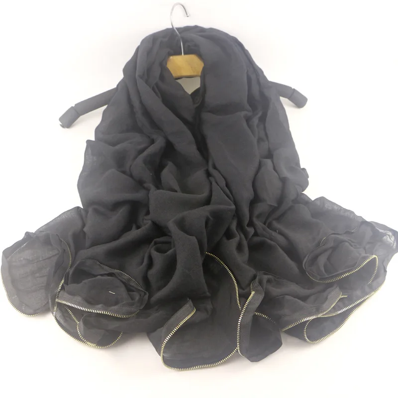

2019 Newest Women Solid Color Zipper trim Cotton Square Scarf 12Colors 10pcs/lot