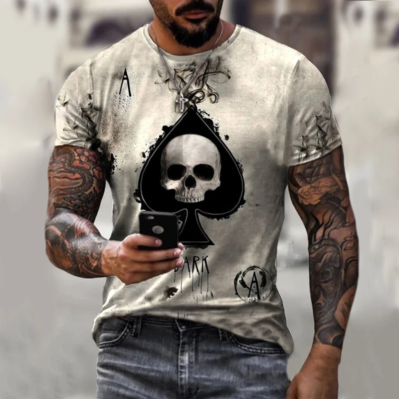 

Summer Popular Ace of Spades Skull Print shirt Men's sports and leisure travel breathable quick-drying T-shirt Streetwear tops