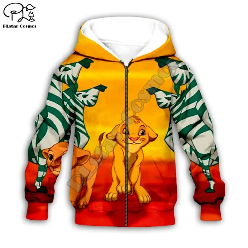 Kids zip hoodies Детские толстовки на молнии с объемным принтом «Король Лев»; толстовки с капюшоном и Simba с героями мультфильмов; штаны; одежда для маленьких мальчиков и девочек; пуловер HAKUNA MATATA - Цвет: Kids zip hoodies