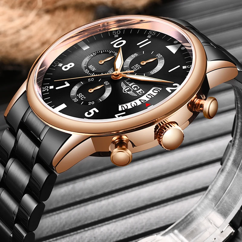 2020LIGE New Mens Watches Top Brand Luxury Sport Chronograph Stainless Steel Waterproof Quartz Clock Watch Men Relogio Masculino