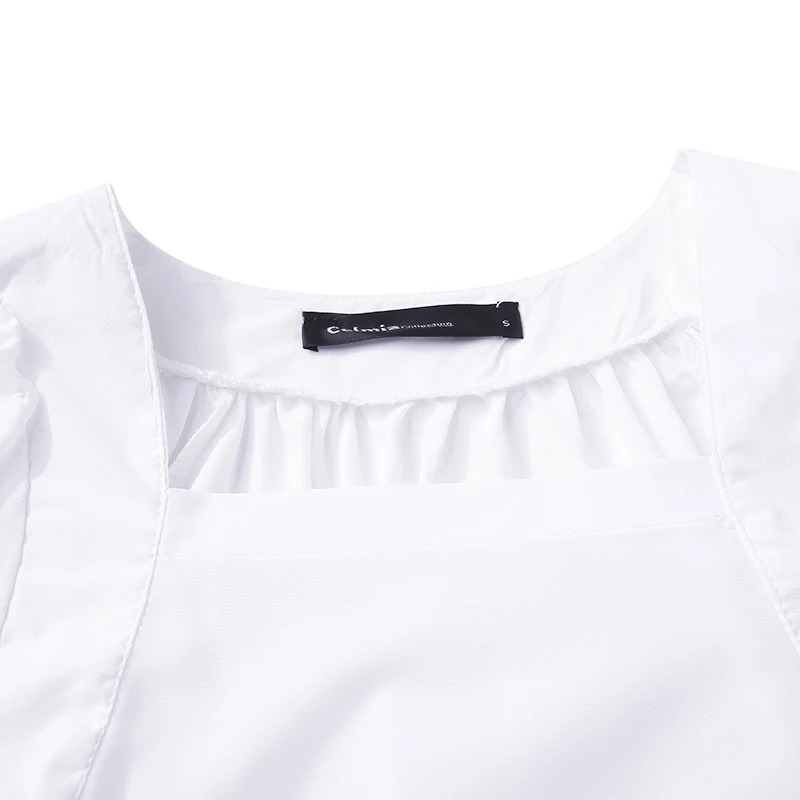 Женские блузки, осенние Рубашки с длинным рукавом, женские топы с квадратным воротником, Свободные повседневные однотонные офисные блузы размера плюс