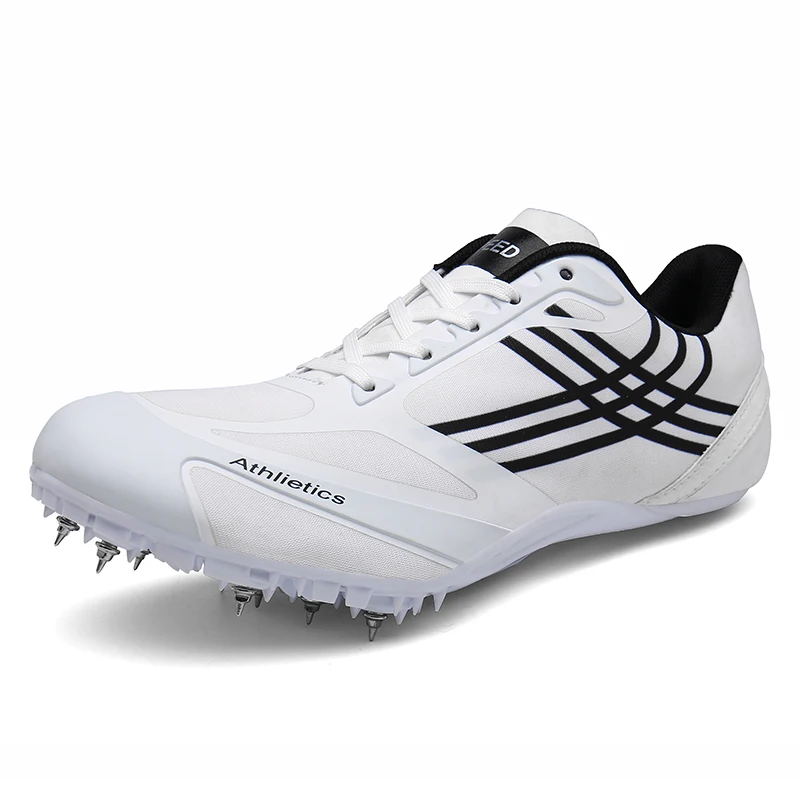 Men Track Spikes Breathable Mesh Track Shoes for Athletics Racing Distance Sprint Running Race Spike Cleat Nail Shoes - Цвет: white