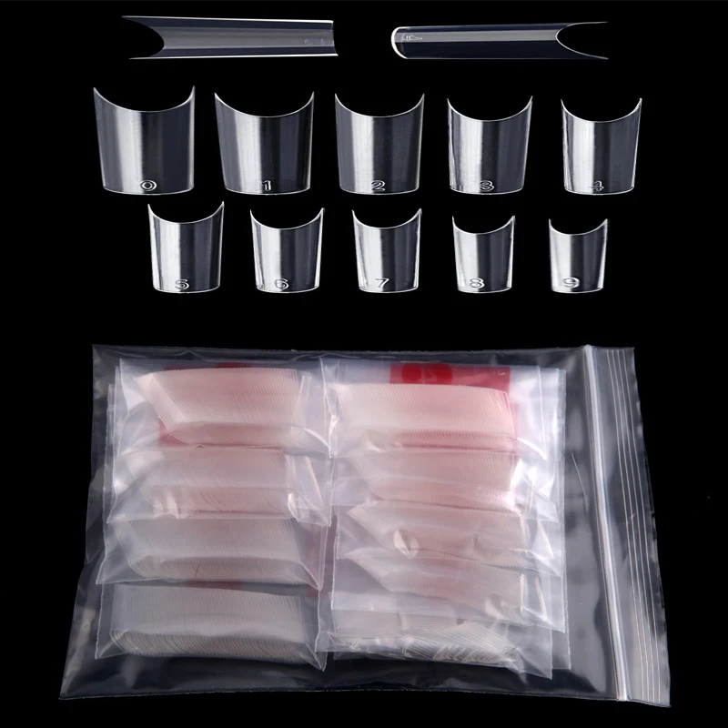 

500Pcs Transparent False Nail Art Tips C-shape French Nail Tips Acrylic C Curve False Nail Mold Tools 10 Sizes Fake Nails Tips