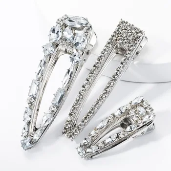 

Europe And America Elegant Diamond Set Barrettes Set-Style Super Shiny Size Duckbill Clip Three-piece Set Banquet Barrettes Onli