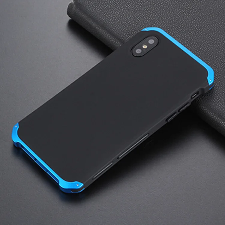 Black Blue Side Текстурированный противоударный металлический каркас Пластиковая Задняя панель для iPhone XS iPhone Xs алюминиевый сплав Мобильный XS бампер чехол с подарком - Цвет: Black Blue Side