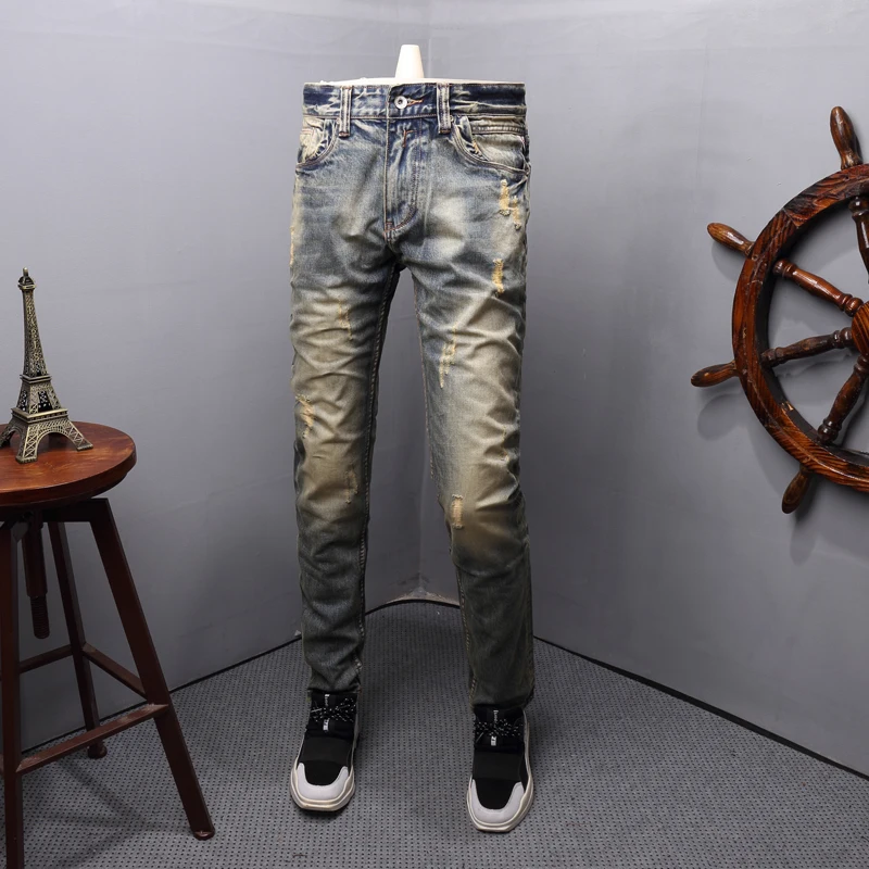 Fashion Streetwear Jeans Retro Kuning 