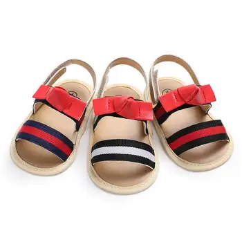 

Baby Girl Sandals PU Stripe Hook&loop Cotton Soft Anti-Slip Sole Casual Toddler Baby Crib Shoes Summer Infant Sandal 0-18 Months