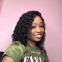 Rizado de la onda de agua Bob peluca del pelo humano del frente del cordón pelucas con minimechones pelo brasileño BOB corto peluca para las mujeres negras