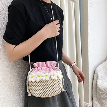 

MOLAVE Handbags Women Shoulder Bag fashion Straw Flowers Contrast Color Drawstring Bucke Bag Messenger Bag handbags luxury May26