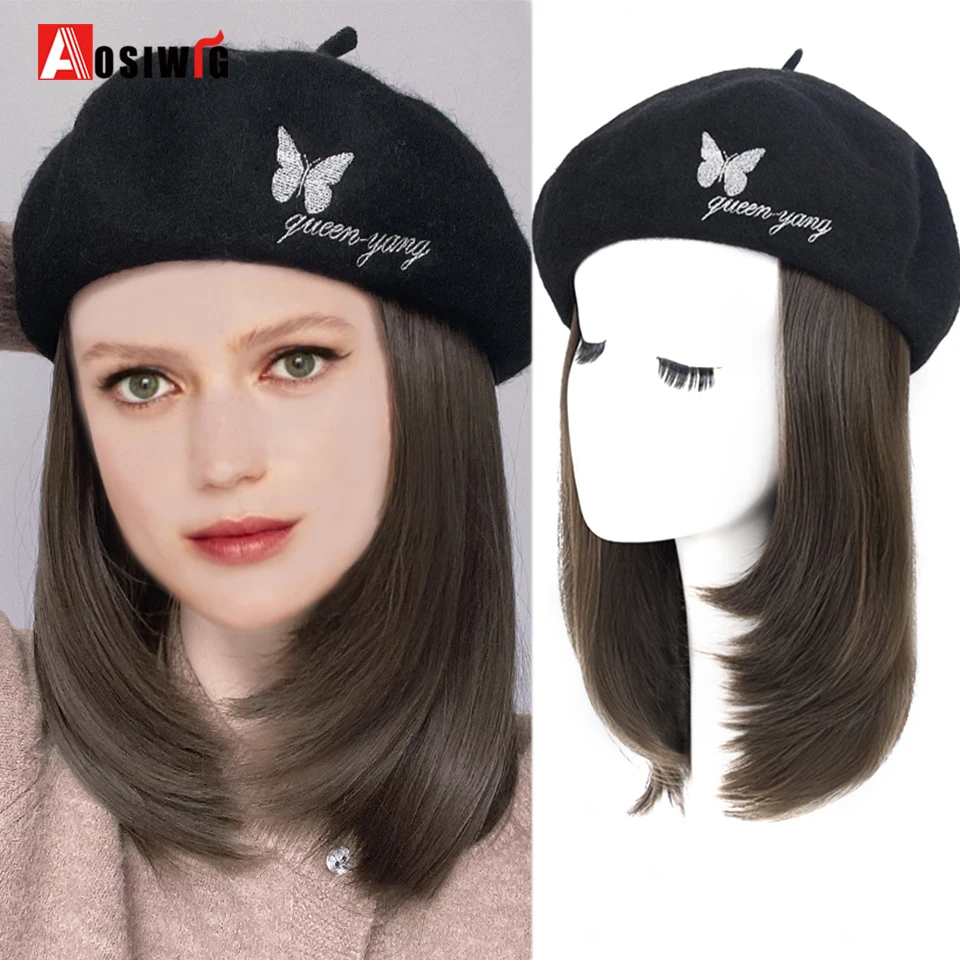 AOSIWIG Synthetic Ponytail Hat Wig Hair Extension Water Wavy Curly Sun Protection and Invisible Seamless Connection |