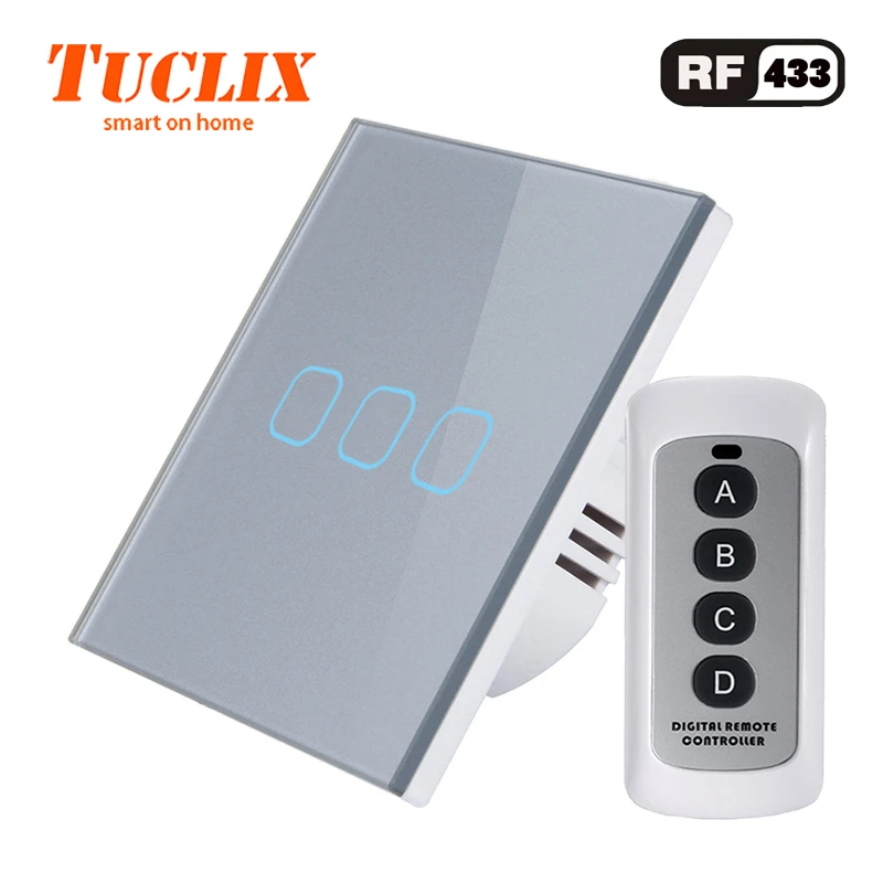  TUCLIX EU/UK 3 gang 1 way remote control touch switch remote wall lamp switch crystal lace of tough - 32827301354