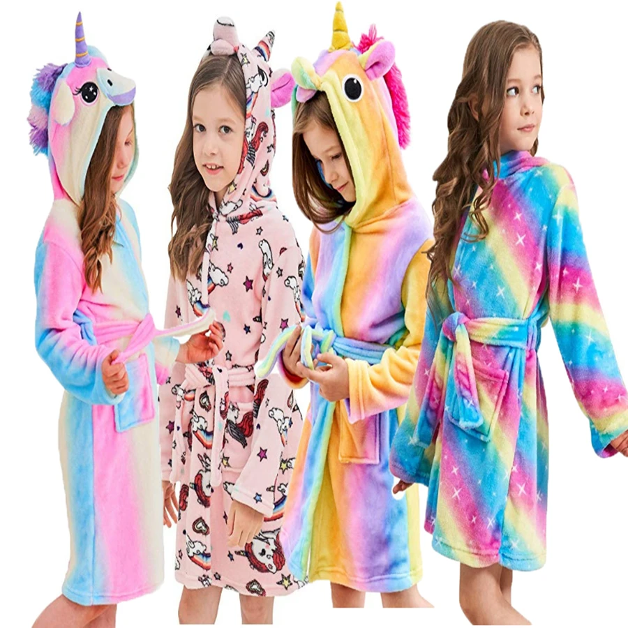 

Soft Unicorn Hooded Bathrobe Pajamas Girl Unicorn Gift for kids pyjamas kids robes Star rainbow bath robe sleepwear