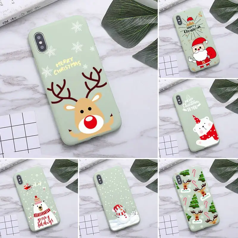 Christmas Cartoon Deer Case Phone for iPhone 11 Pro Max X XR XS 8 7 6s Plus Candy green Silicone Cases | Мобильные телефоны и
