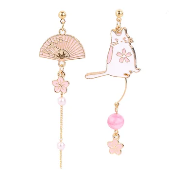 

10 pair/lot fashion women jewelry accessories metal enamel fan sakura cat earrings