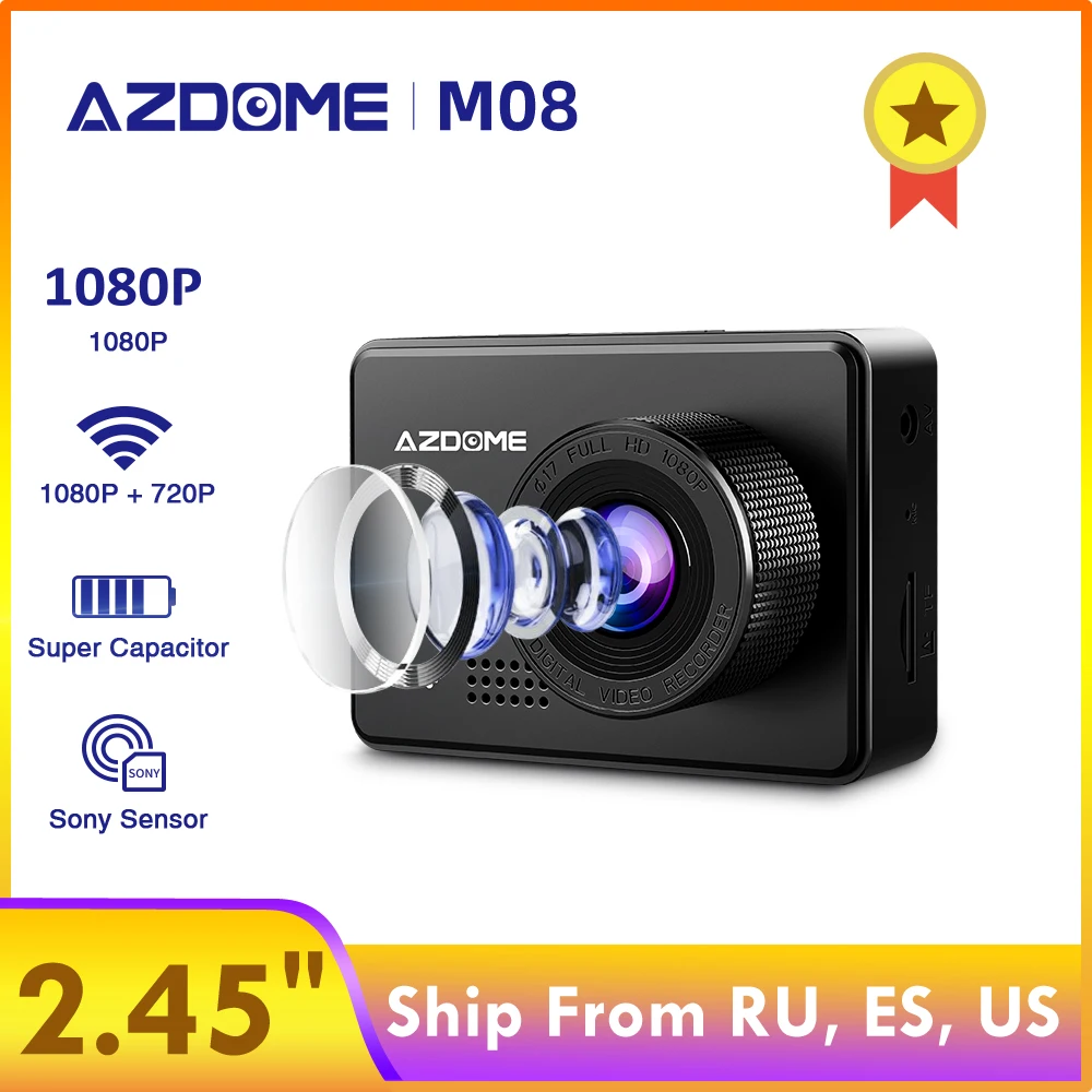 Видеорегистратор AZDOME M08 1080P автомобильный супер конденсатор 2 45 &quotIPS камера с WiFi WDR