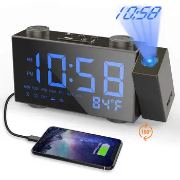 

6-inch LED HD Display Alarm Clock Projection Ceiling kids Alarm Clock Night Light For Bedroom with FM Radio Indoor Thermometer